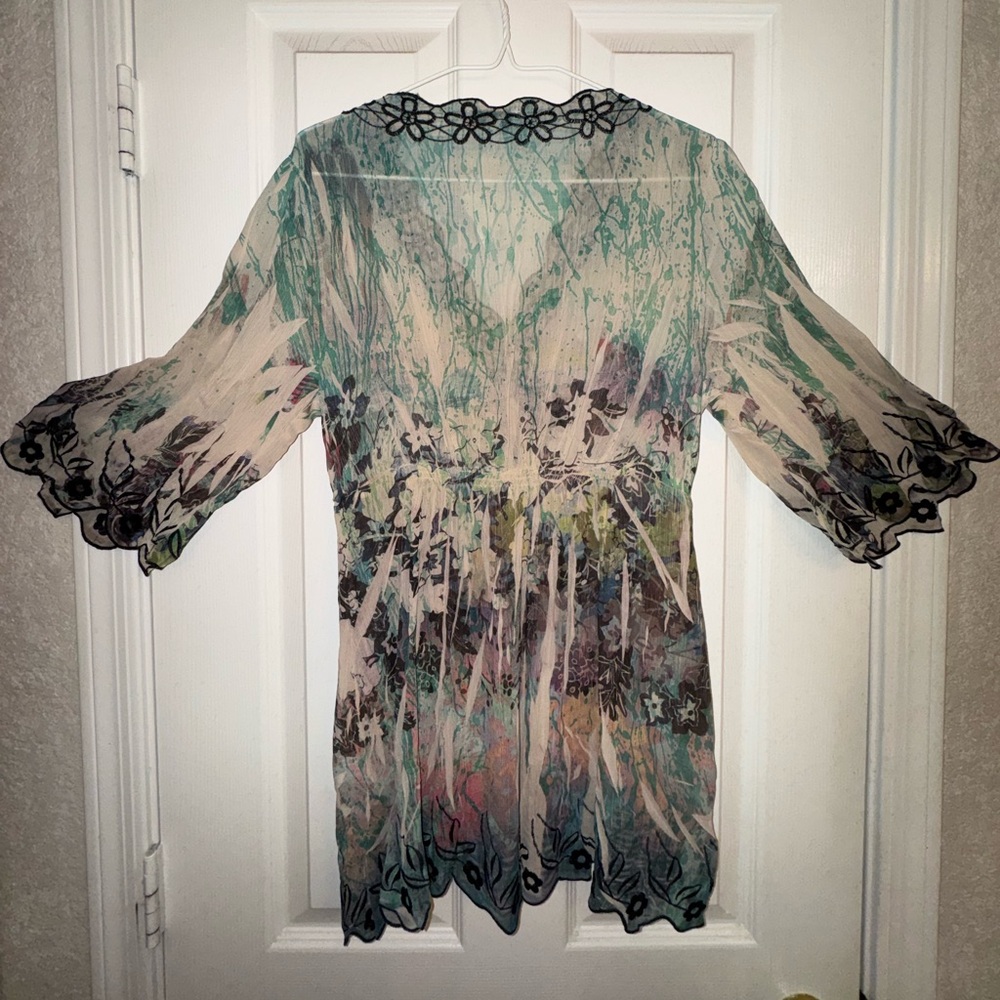 Paris, Paris -  Boho Embroidered Sheer Floral V-Neck Top